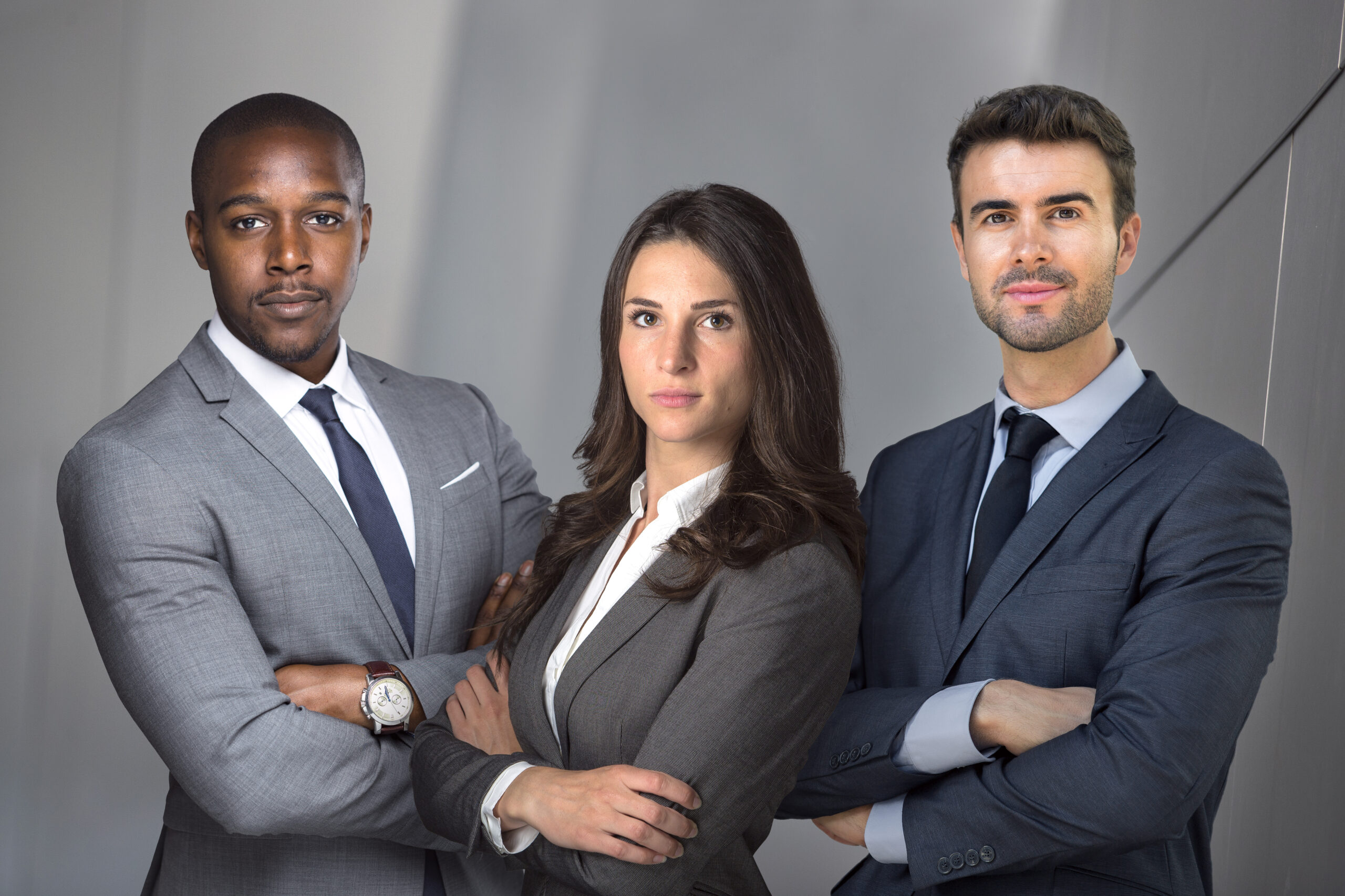 Strong serious group of lawyers team portrait pose, confident, determined, successful, powerful